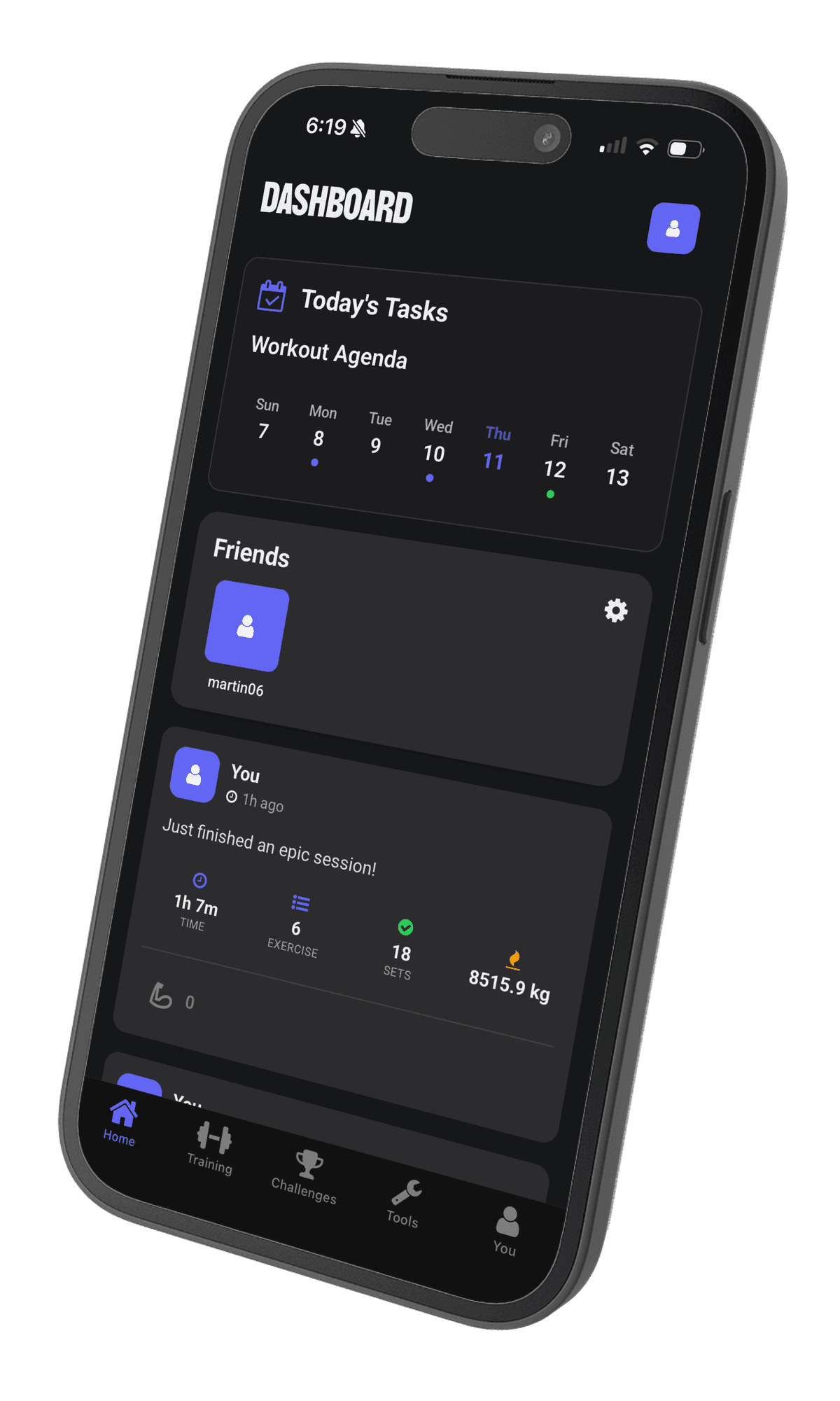onTrack Dashboard - Workout tracking app